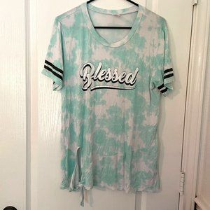 Women's Blessed TShirt Size XL 15/17 Green/White